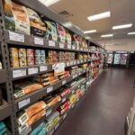 Pet food and supplies on shelves at Mighty Pet in Menominee MI